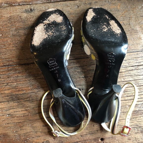 Via Spiga Green Black Polka Dot Ankle Strap Heels - Picture 5 of 7